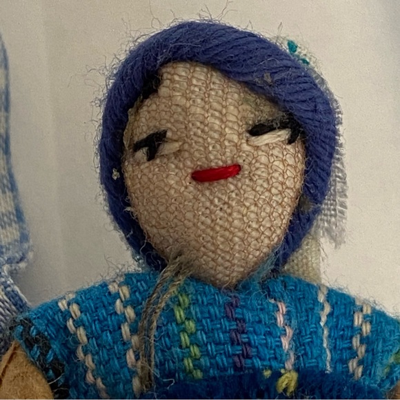 Vintage Folk Art Asian DOLL Fabric Handmade Cloth Necklace Blue Check Tie - Picture 3 of 15